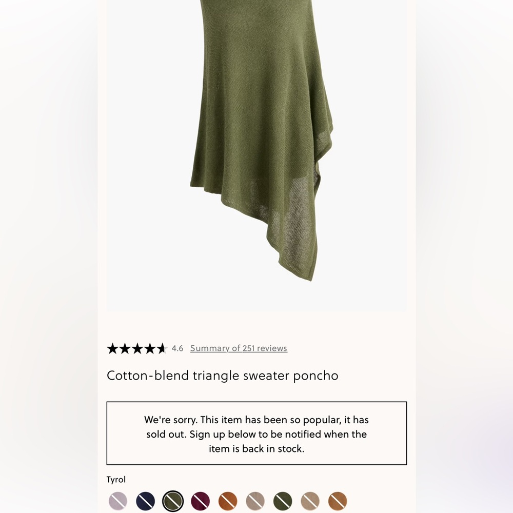 NWT J. Crew Cotton-Blend Triangle Sweater Poncho - Tyrol/OS - Picture 9 of 10